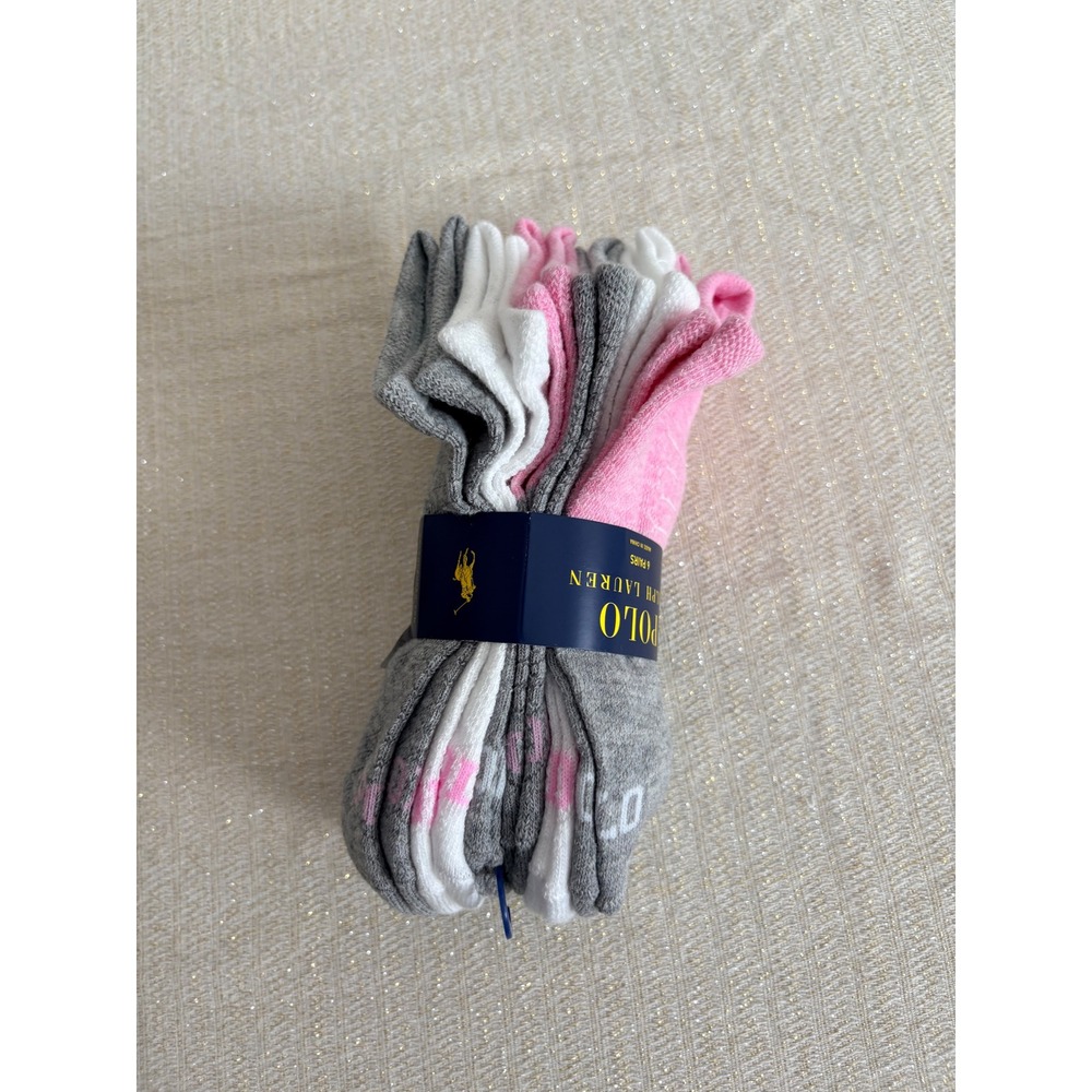 Polo Ralph Lauren Low Cut Socks 6 Pairs Pink White Grey NEW Embroidered Pony